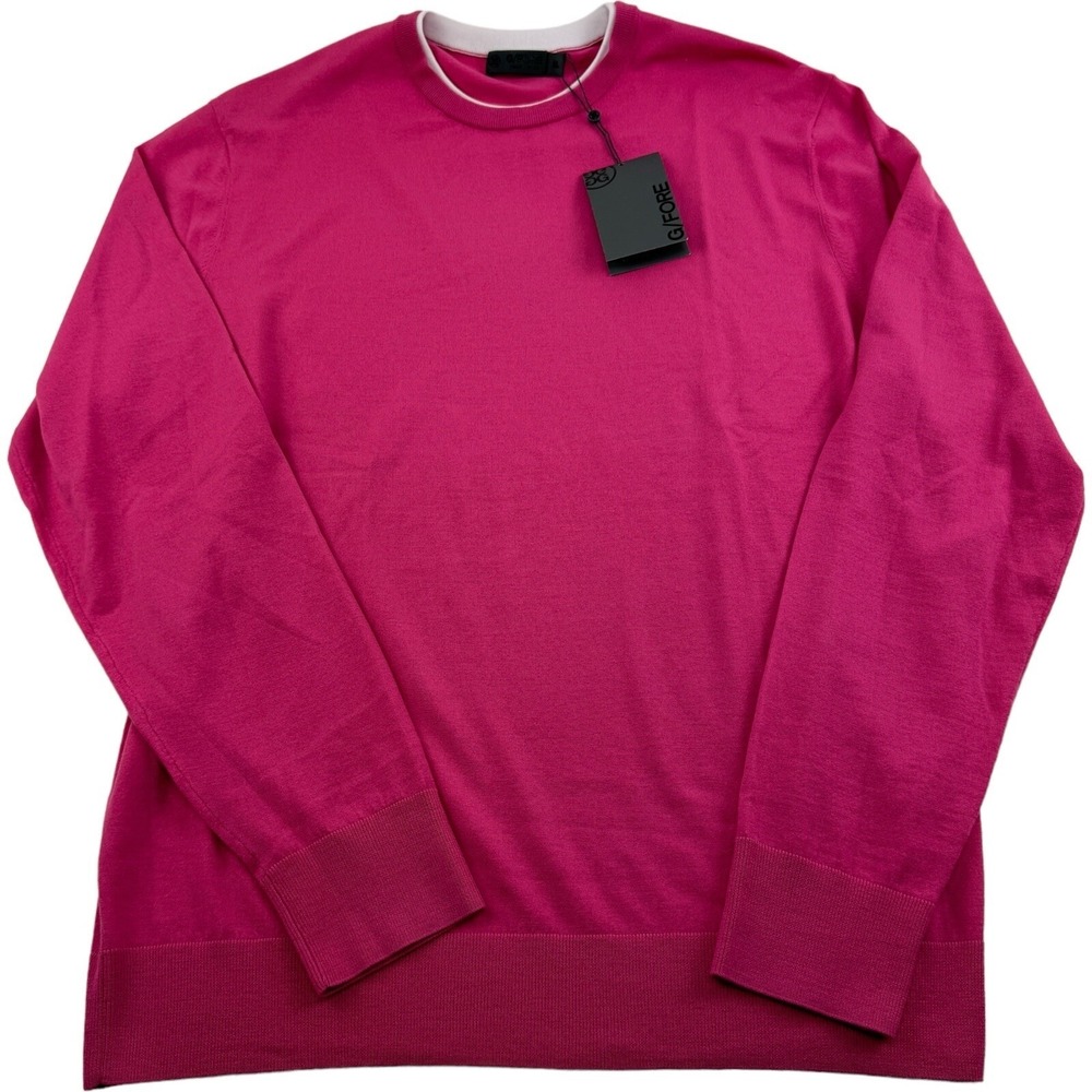 NWT G/Fore Pink & White‎ Wool Blend Long Sleeve Crewneck Sweater Mens Size XL - Picture 2 of 7